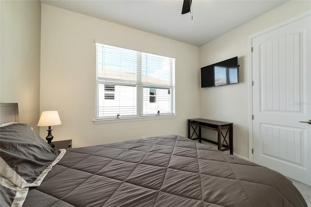 bedroom with carpet floors and ceiling fan