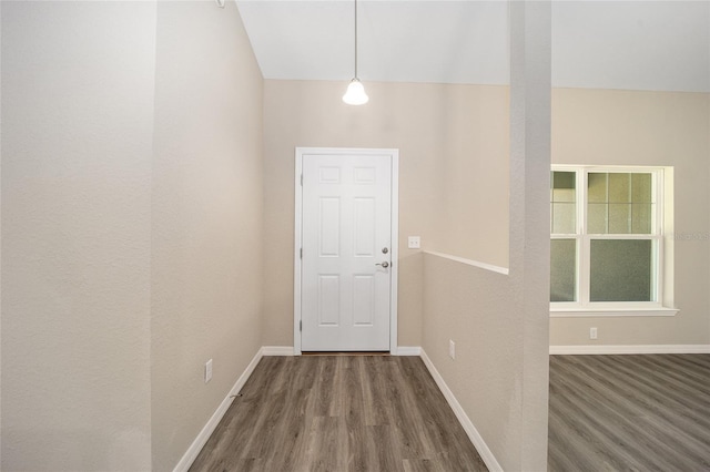 interior space with dark wood-type flooring