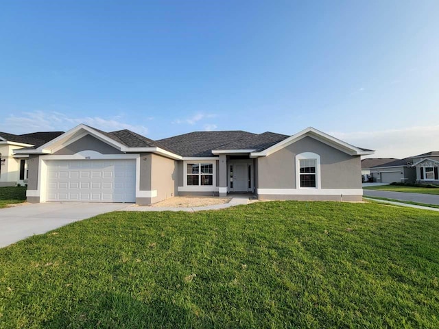 5892 SW 82nd Ln, Ocala, FL 34476 - single story home with stucco siding, a garage, a front lawn, and concrete driveway