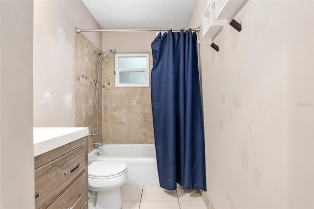 full bathroom with vanity, toilet, shower / bath combo, and tile patterned flooring