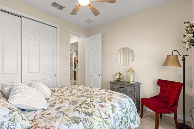 bedroom with a closet and ceiling fan