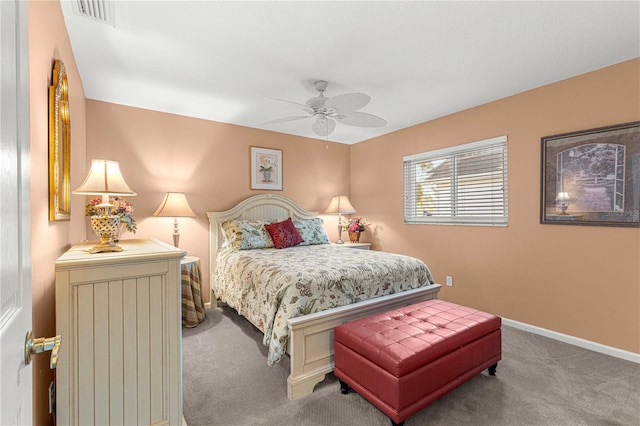 bedroom featuring carpet and ceiling fan