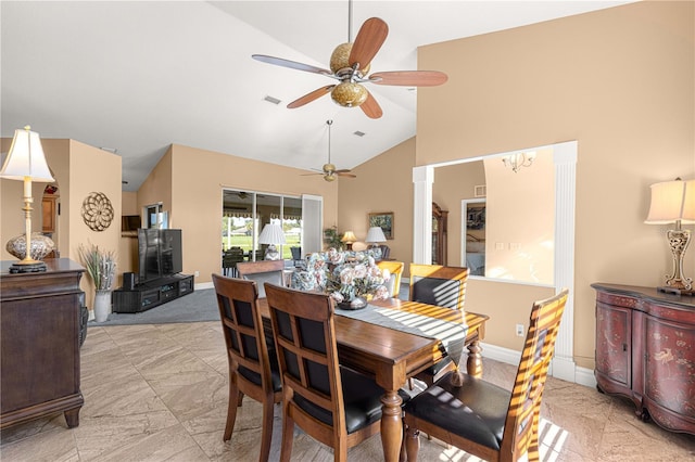 1960 NW 50th Cir, Ocala, FL 34482 - dining space with ceiling fan, baseboards, and high vaulted ceiling