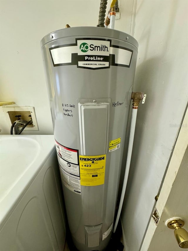 utility room featuring water heater