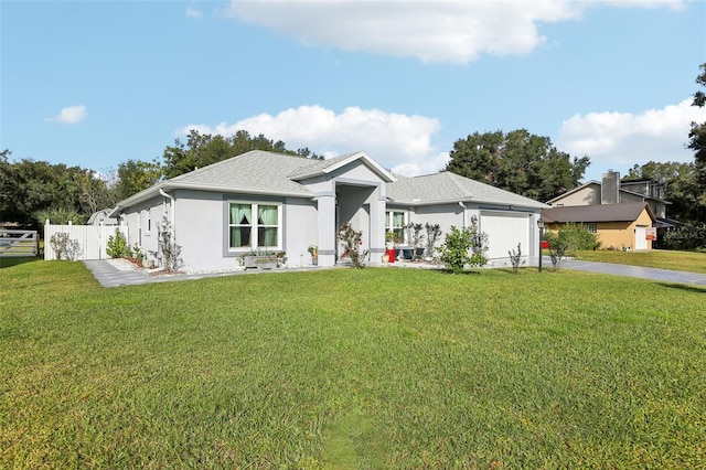 view of front of house featuring a front yard and a garage