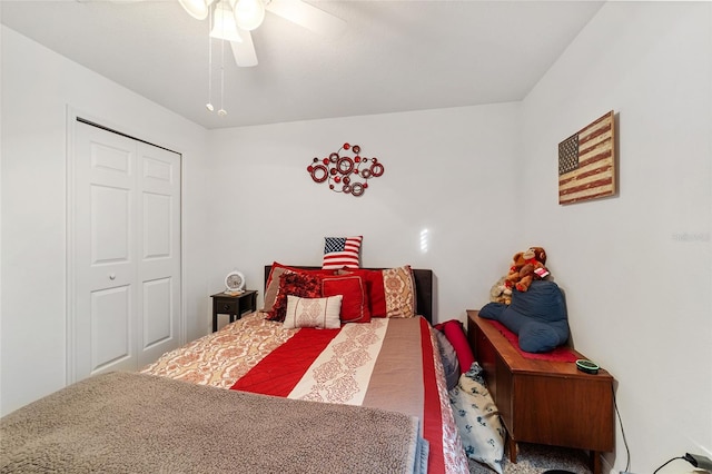 bedroom featuring a closet and ceiling fan