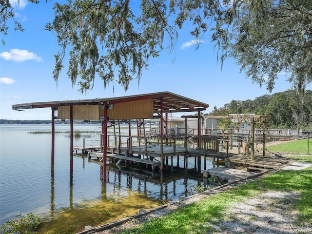 dock area with a water view