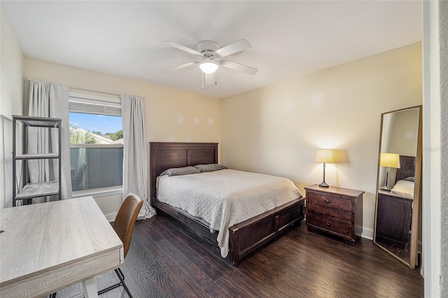 bedroom featuring dark hardwood / wood-style floors and ceiling fan