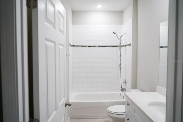 full bathroom with toilet, shower / bathing tub combination, and vanity