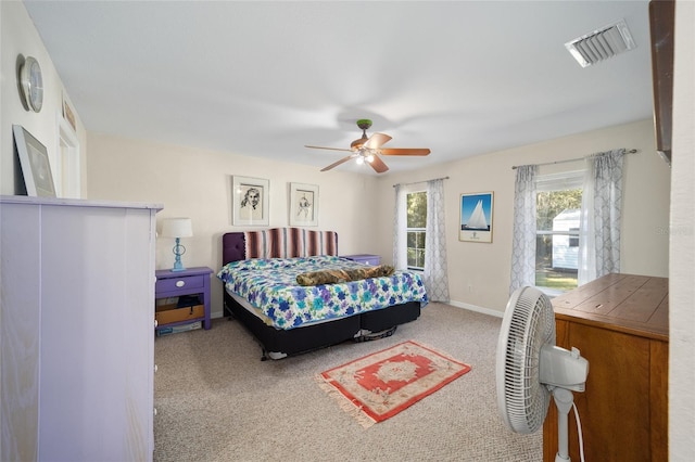 bedroom with carpet floors and ceiling fan