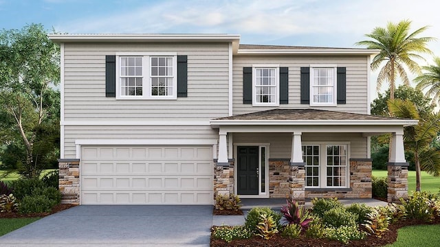 view of front facade featuring a garage and a porch