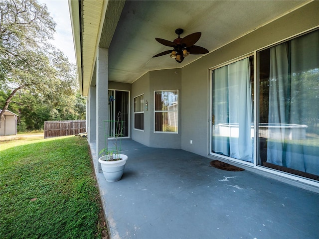 view of patio / terrace featuring ceiling fan