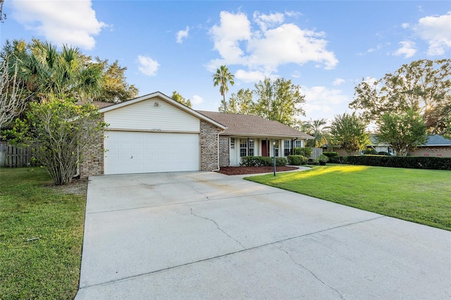 ranch-style house with a front lawn and a garage