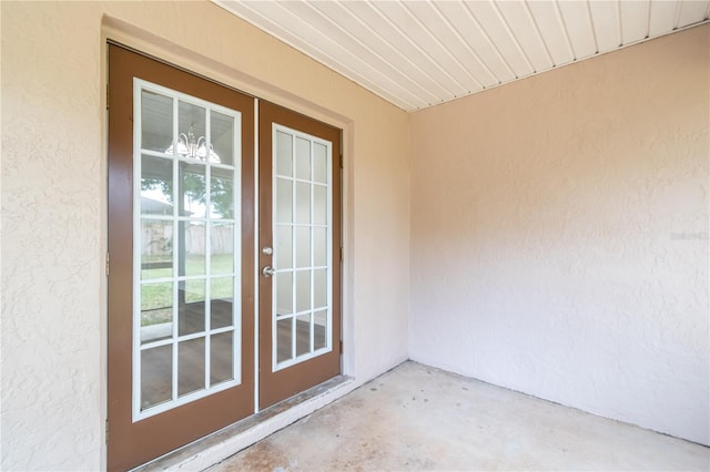 doorway to property featuring french doors