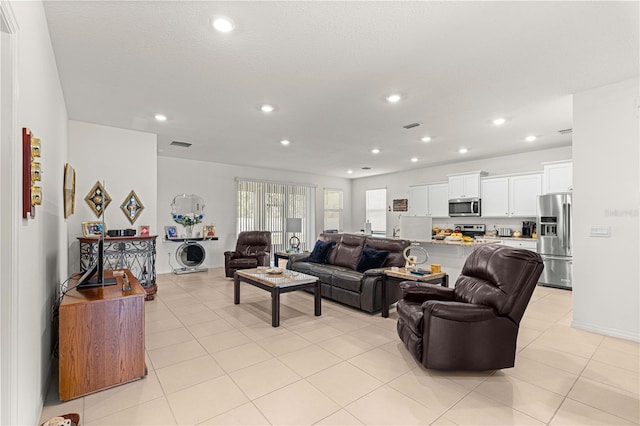 living room featuring light tile patterned floors