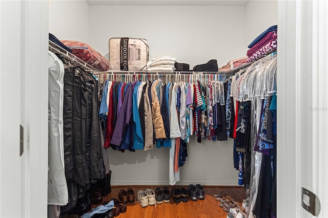 walk in closet featuring hardwood / wood-style flooring