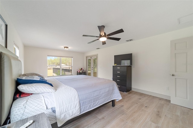 bedroom with hardwood / wood-style flooring and ceiling fan