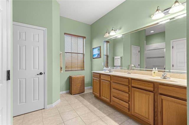 bathroom with vanity and tile patterned floors