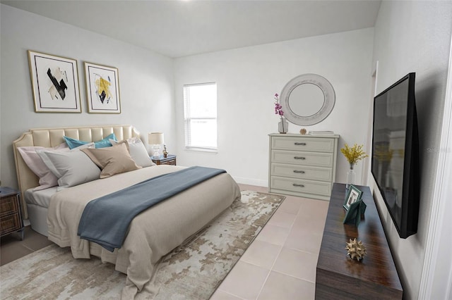 bedroom with light tile patterned floors