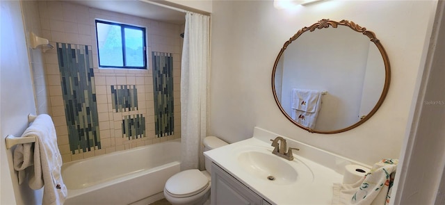 full bathroom featuring vanity, toilet, and shower / bath combo with shower curtain