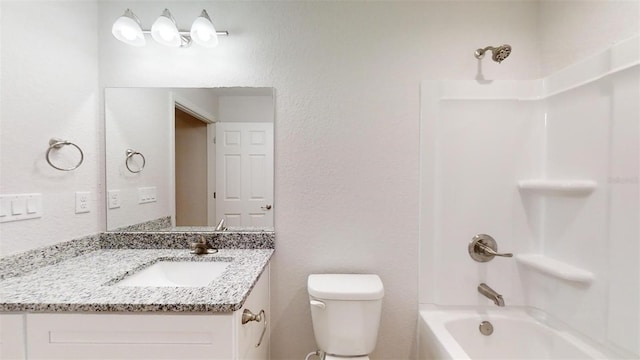 full bathroom with vanity, toilet, and bathing tub / shower combination