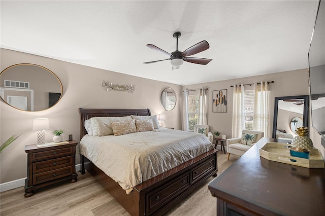 bedroom featuring ceiling fan and light hardwood / wood-style floors