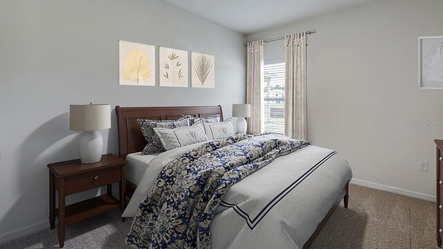 carpeted bedroom featuring baseboards