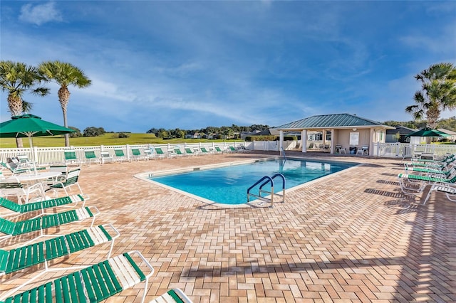 view of swimming pool featuring a patio