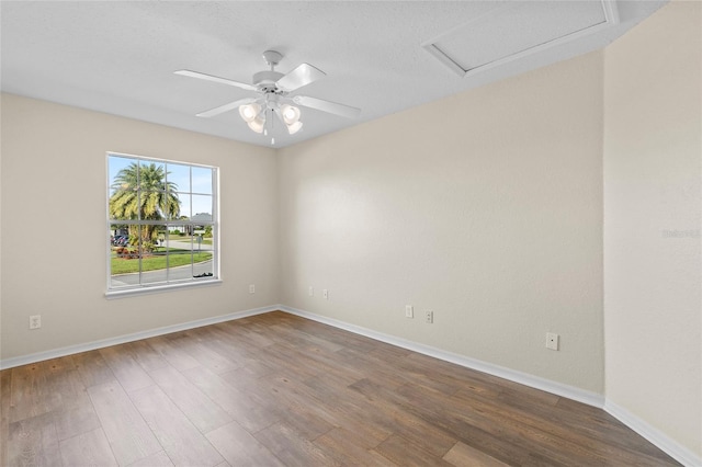 empty room with ceiling fan and wood-type flooring