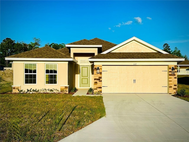 3127 NE 45th Ave, Ocala, FL 34470 - view of front of property with an attached garage, a shingled roof, driveway, and a front yard