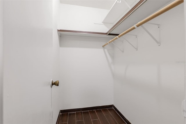 spacious closet featuring dark hardwood / wood-style flooring