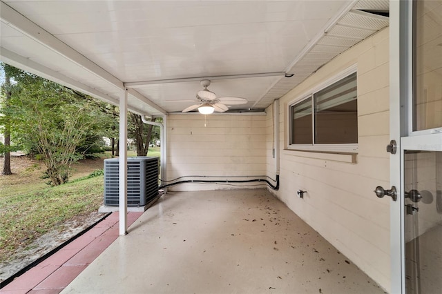 view of patio featuring central air condition unit and ceiling fan