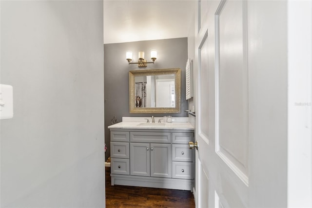 bathroom with vanity and wood-type flooring