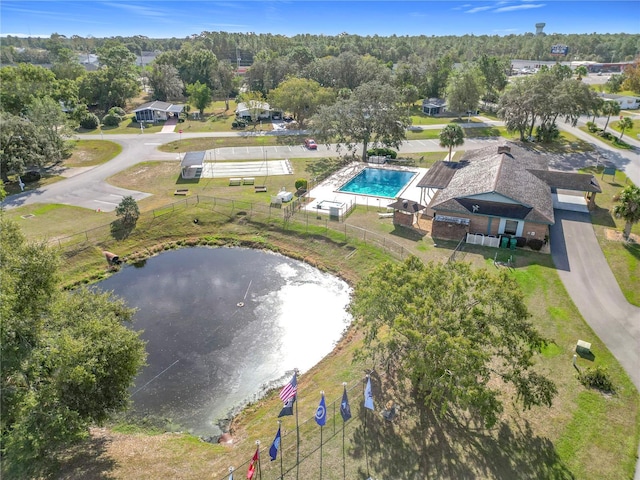 aerial view with a water view