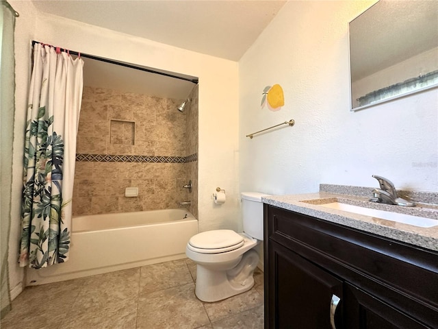 full bathroom featuring vanity, toilet, tile patterned flooring, and shower / tub combo