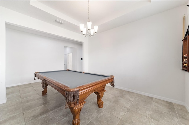 game room featuring a chandelier and pool table