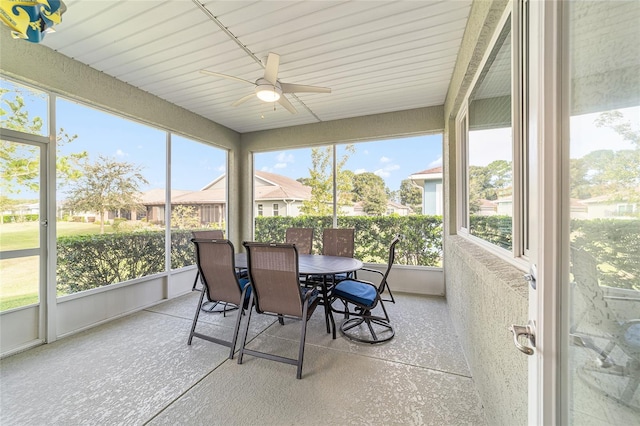 sunroom with ceiling fan and plenty of natural light