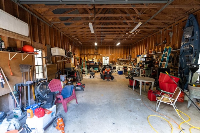 garage featuring a workshop area