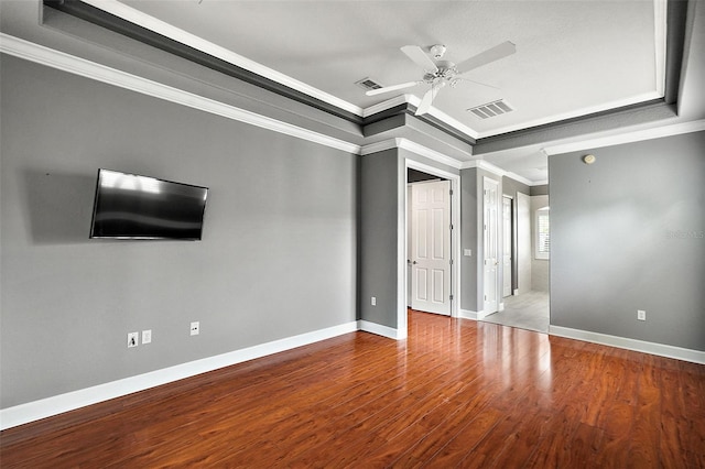 interior space featuring ceiling fan, hardwood / wood-style floors, and ornamental molding