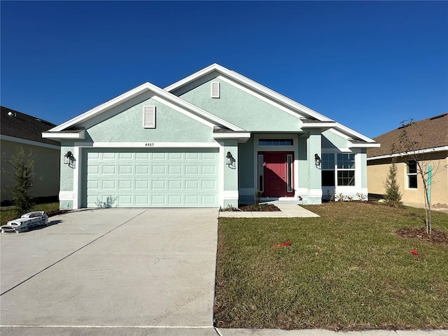 4489 SW 90th Pl, Ocala, FL 34476 - ranch-style house featuring driveway, stucco siding, a front lawn, and a garage