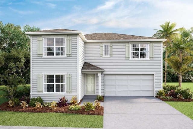 view of front facade featuring a garage and a front yard