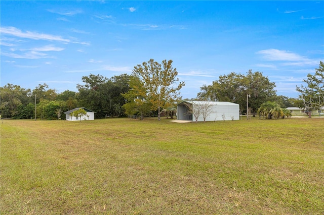 view of yard featuring an outdoor structure