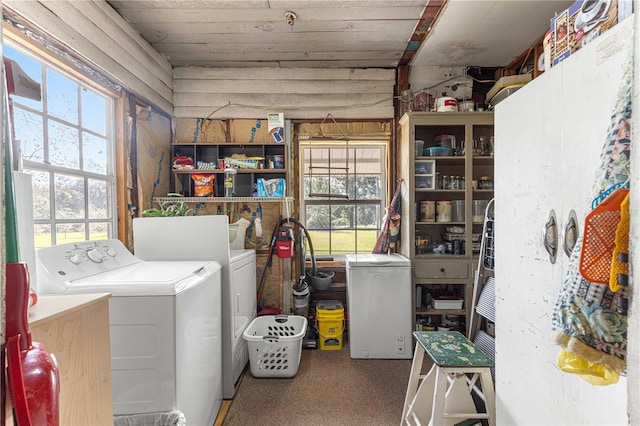 laundry room featuring separate washer and dryer, plenty of natural light, and carpet