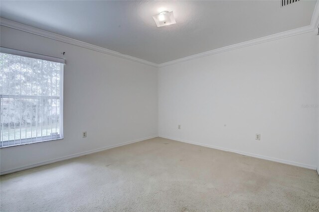 carpeted spare room with ornamental molding