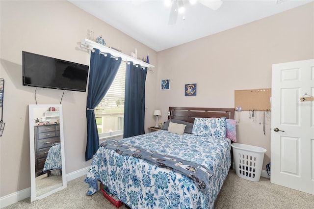 bedroom featuring carpet and ceiling fan