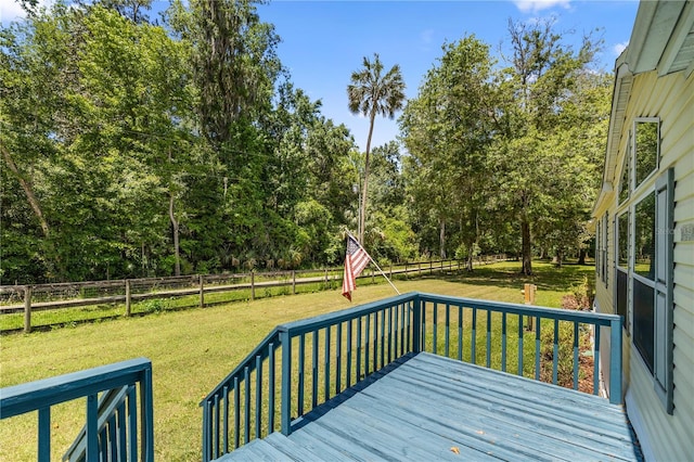 wooden terrace with a lawn