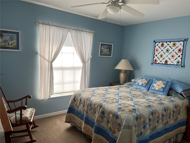 bedroom with carpet floors and ceiling fan