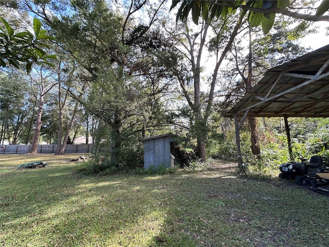 view of yard featuring a shed