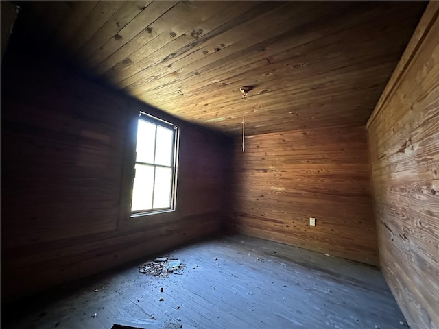 bonus room featuring wood walls, lofted ceiling, and wooden ceiling