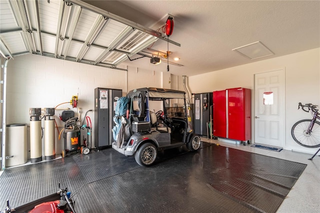 garage with a garage door opener